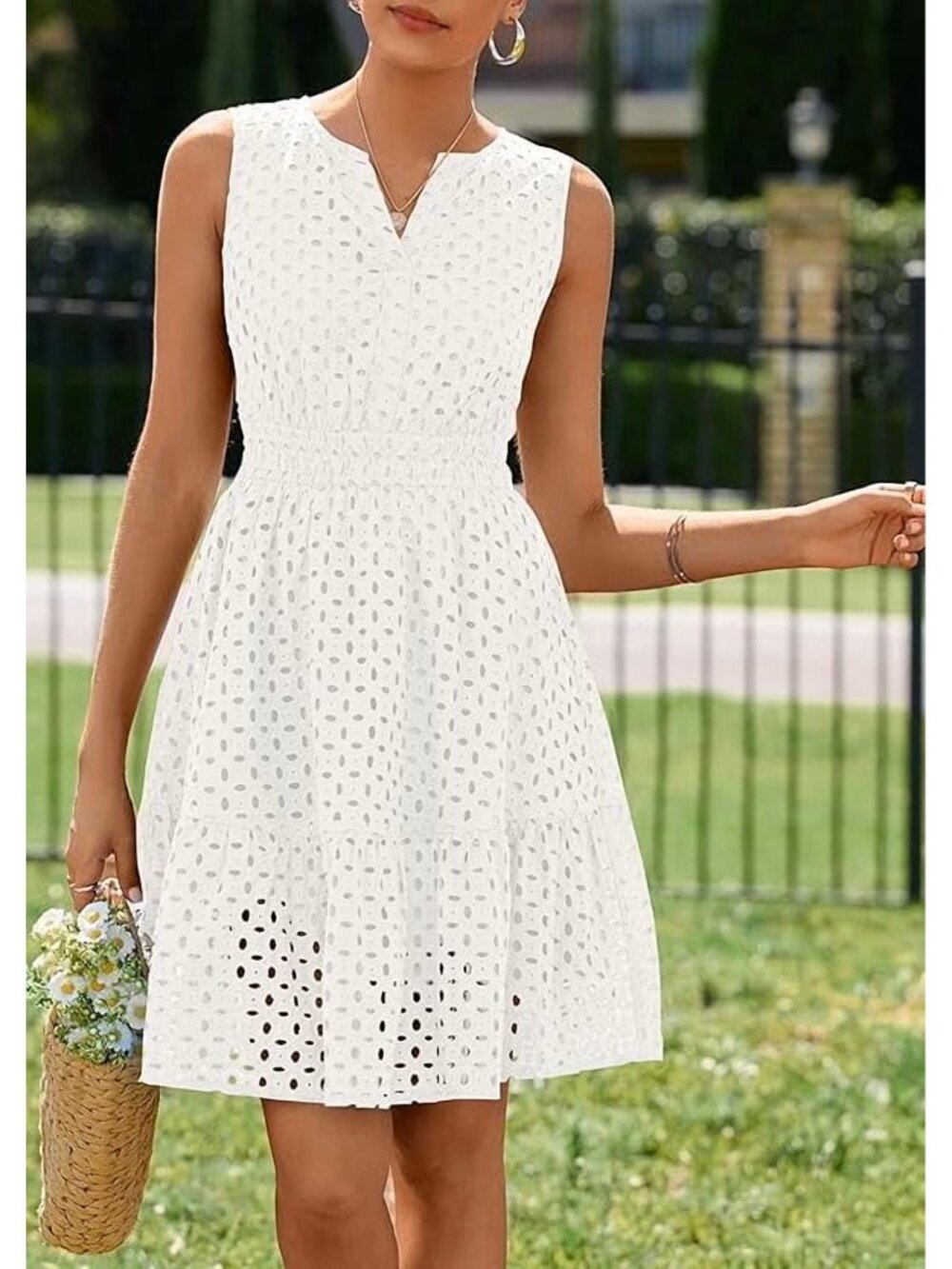 New Pretty Garden 100% Cotton Eyelet Midi Dress